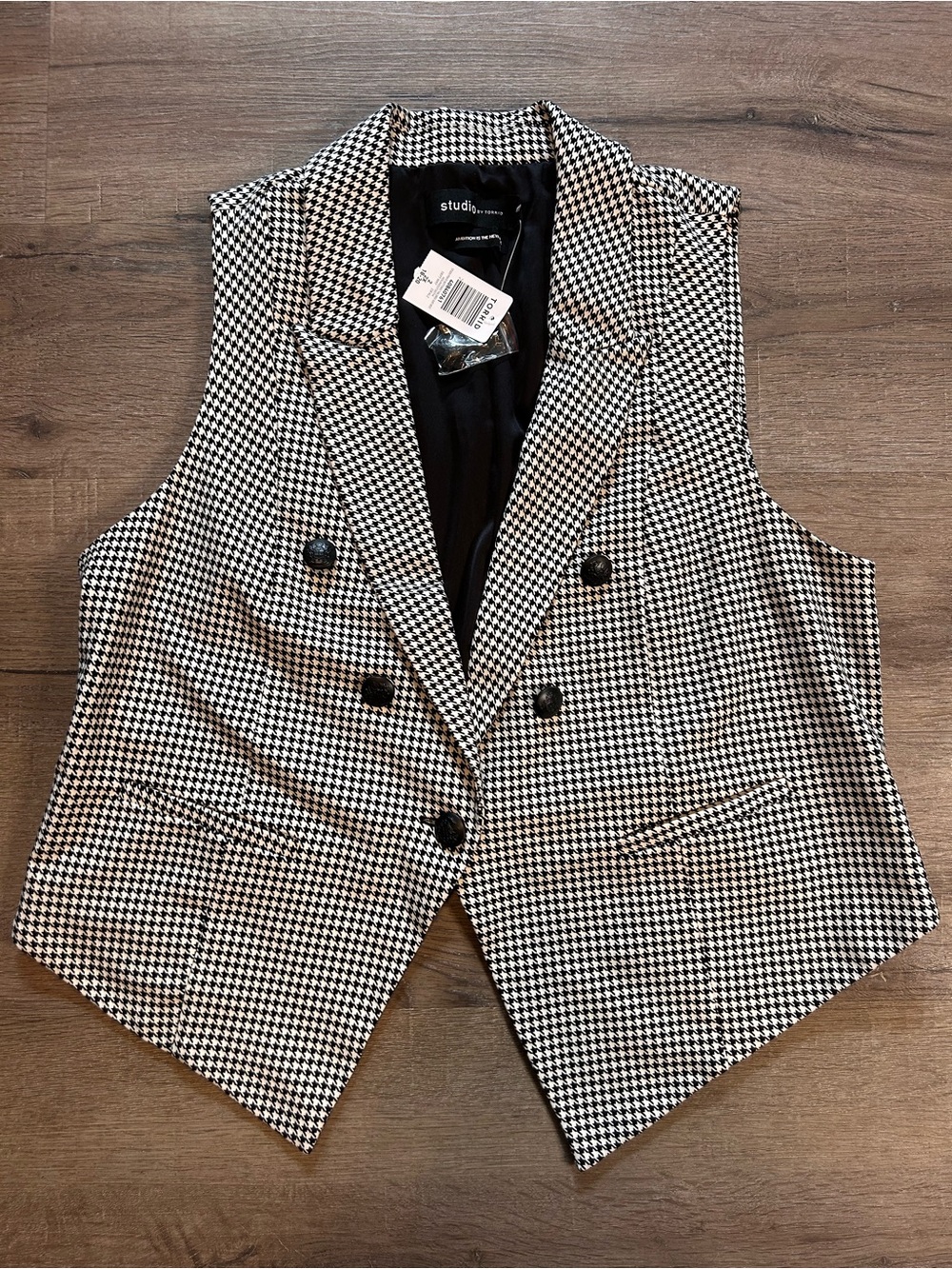 Torrid Suit Vest Womens Plus 2X Houndstooth Double Breasted Lined Pockets